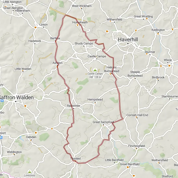 Map miniature of "The Gravel Beauty" cycling inspiration in Essex, United Kingdom. Generated by Tarmacs.app cycling route planner