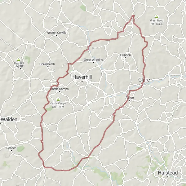 Map miniature of "The Gravel Adventure" cycling inspiration in Essex, United Kingdom. Generated by Tarmacs.app cycling route planner