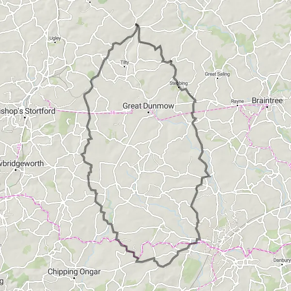 Map miniature of "The Essex Countryside Escape" cycling inspiration in Essex, United Kingdom. Generated by Tarmacs.app cycling route planner