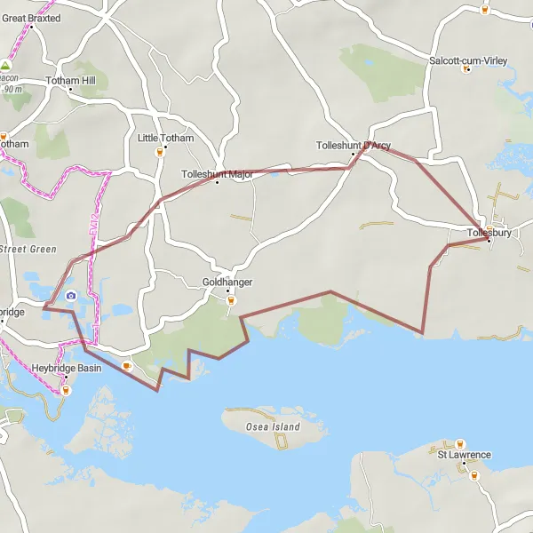 Map miniature of "Scenic Gravel Path" cycling inspiration in Essex, United Kingdom. Generated by Tarmacs.app cycling route planner