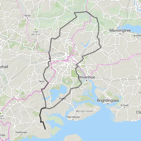 Map miniature of "Countryside Escape" cycling inspiration in Essex, United Kingdom. Generated by Tarmacs.app cycling route planner