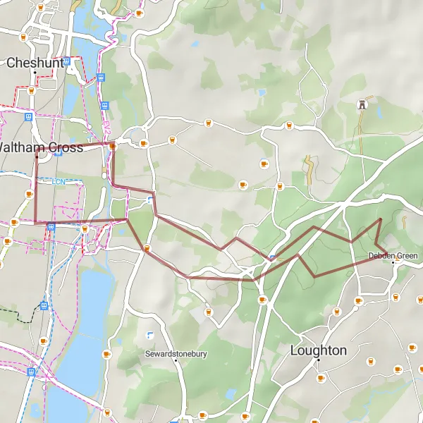 Map miniature of "Epping Forest Exploration" cycling inspiration in Essex, United Kingdom. Generated by Tarmacs.app cycling route planner