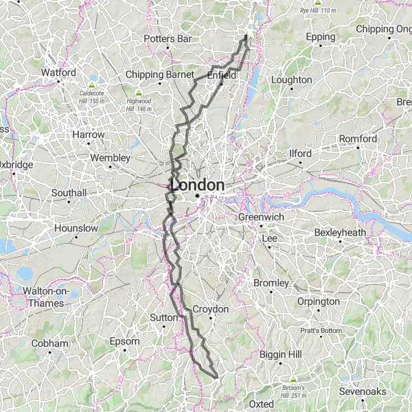 Map miniature of "London Royal Tour" cycling inspiration in Essex, United Kingdom. Generated by Tarmacs.app cycling route planner