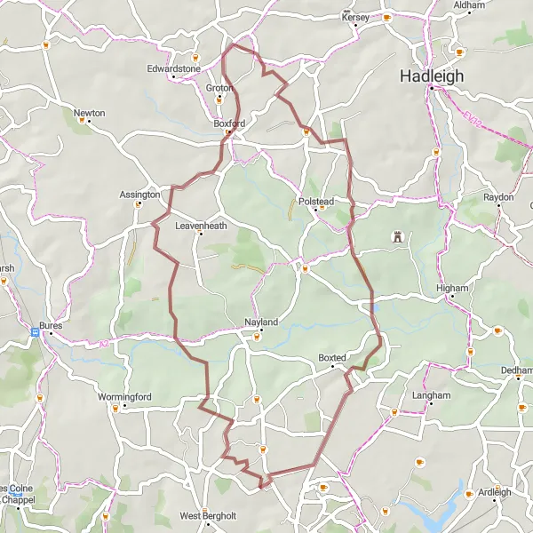 Map miniature of "Rural Escape" cycling inspiration in Essex, United Kingdom. Generated by Tarmacs.app cycling route planner