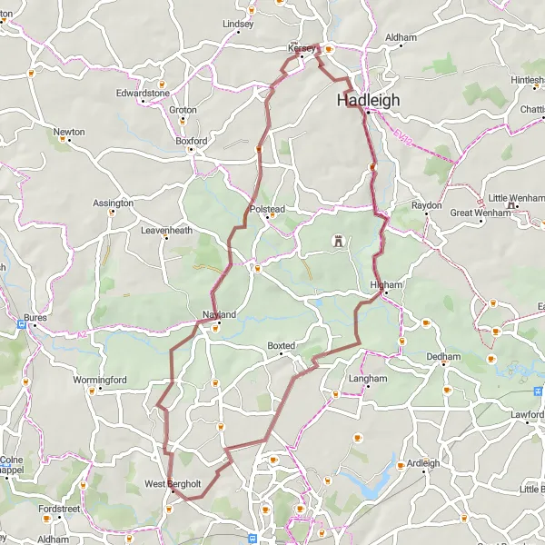 Map miniature of "Countryside Delight" cycling inspiration in Essex, United Kingdom. Generated by Tarmacs.app cycling route planner