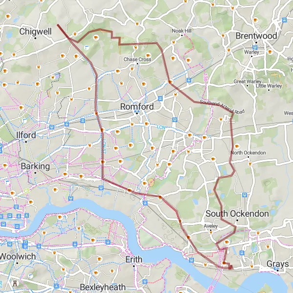 Map miniature of "Nature's Path" cycling inspiration in Essex, United Kingdom. Generated by Tarmacs.app cycling route planner