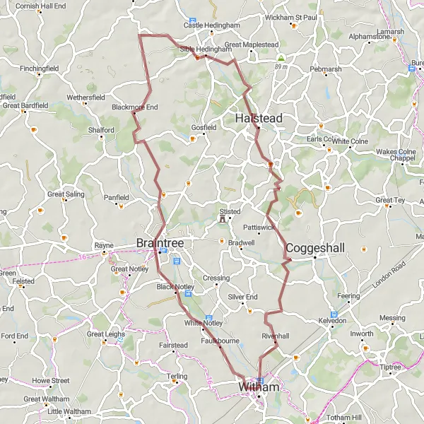 Map miniature of "The Hidden Trails" cycling inspiration in Essex, United Kingdom. Generated by Tarmacs.app cycling route planner