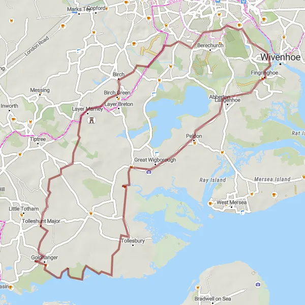 Map miniature of "The Essex Explorer" cycling inspiration in Essex, United Kingdom. Generated by Tarmacs.app cycling route planner