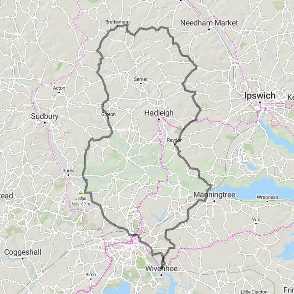 Map miniature of "Road Adventure" cycling inspiration in Essex, United Kingdom. Generated by Tarmacs.app cycling route planner