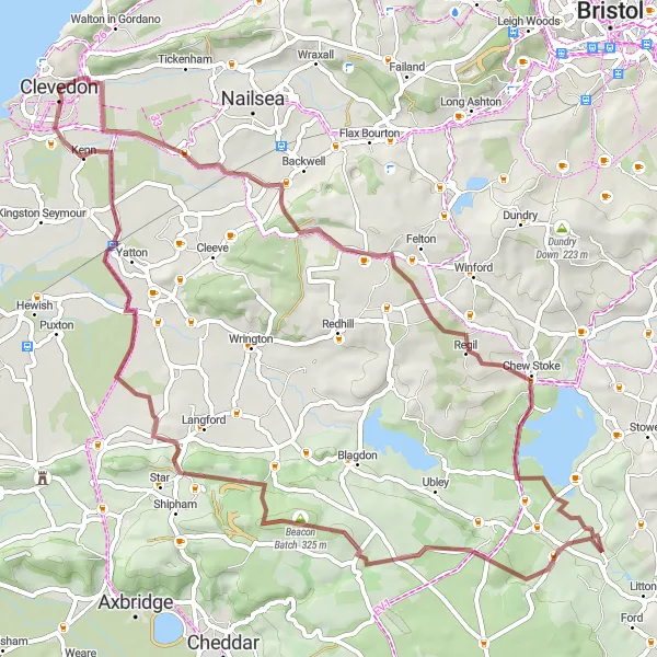 Map miniature of "Chelvey Exploration Gravel Ride" cycling inspiration in Gloucestershire, Wiltshire and Bristol/Bath area, United Kingdom. Generated by Tarmacs.app cycling route planner