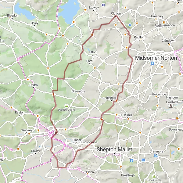 Map miniature of "Hidden Gems Gravel Cycling Route" cycling inspiration in Gloucestershire, Wiltshire and Bristol/Bath area, United Kingdom. Generated by Tarmacs.app cycling route planner