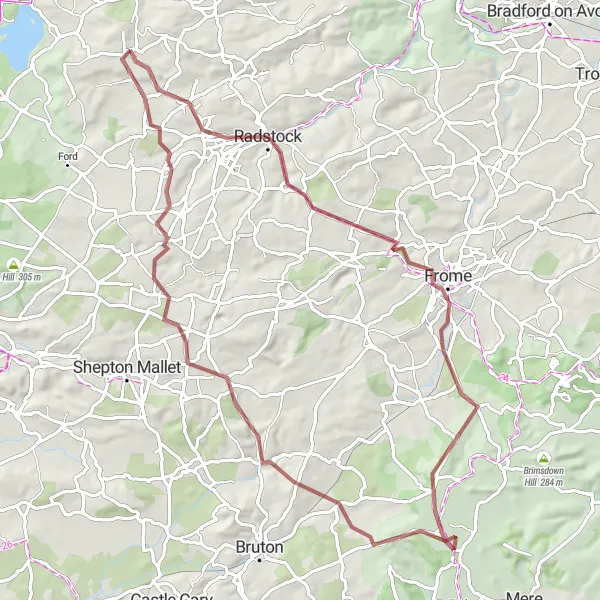 Map miniature of "Charming Countryside Gravel Adventure" cycling inspiration in Gloucestershire, Wiltshire and Bristol/Bath area, United Kingdom. Generated by Tarmacs.app cycling route planner