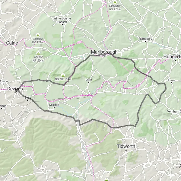 Map miniature of "Wiltshire Road Expedition" cycling inspiration in Gloucestershire, Wiltshire and Bristol/Bath area, United Kingdom. Generated by Tarmacs.app cycling route planner