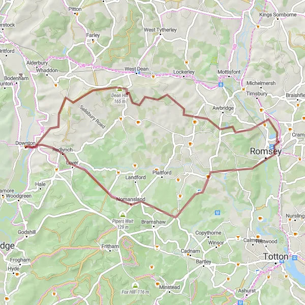 Map miniature of "Traversing Dean Hill and Redlynch" cycling inspiration in Gloucestershire, Wiltshire and Bristol/Bath area, United Kingdom. Generated by Tarmacs.app cycling route planner