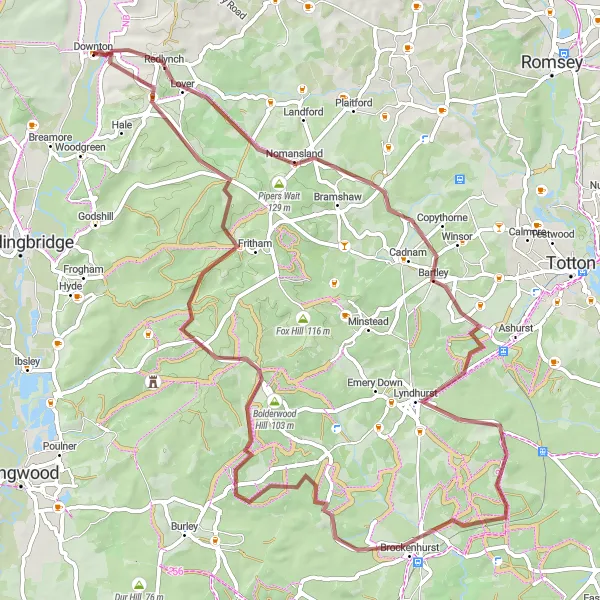 Map miniature of "Hidden Gem Gravel Exploration" cycling inspiration in Gloucestershire, Wiltshire and Bristol/Bath area, United Kingdom. Generated by Tarmacs.app cycling route planner