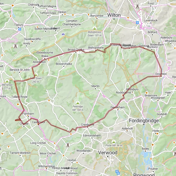 Map miniature of "The Gravel Castle Loop" cycling inspiration in Gloucestershire, Wiltshire and Bristol/Bath area, United Kingdom. Generated by Tarmacs.app cycling route planner