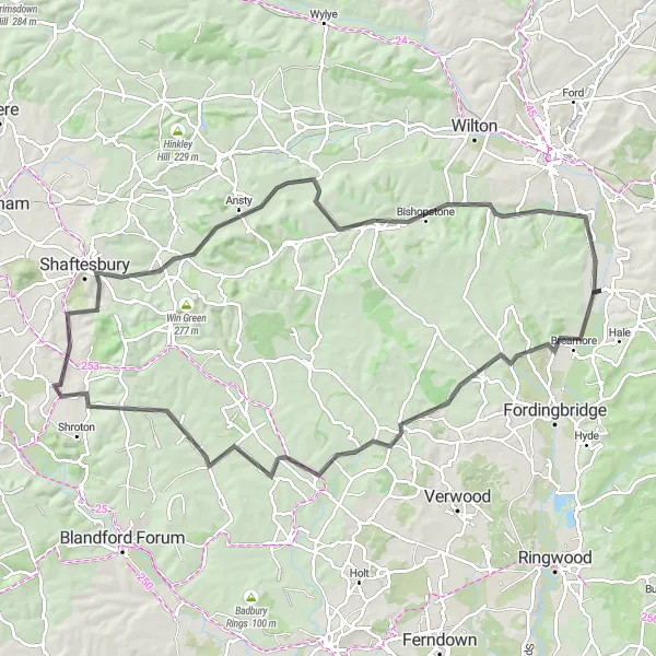 Map miniature of "The Dorset Delight" cycling inspiration in Gloucestershire, Wiltshire and Bristol/Bath area, United Kingdom. Generated by Tarmacs.app cycling route planner