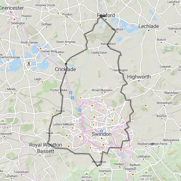 Map miniature of "The Bristol-Bath Loop" cycling inspiration in Gloucestershire, Wiltshire and Bristol/Bath area, United Kingdom. Generated by Tarmacs.app cycling route planner