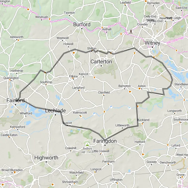 Map miniature of "The Wiltshire Country Explorer" cycling inspiration in Gloucestershire, Wiltshire and Bristol/Bath area, United Kingdom. Generated by Tarmacs.app cycling route planner