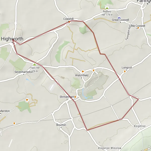 Map miniature of "Wiltshire Gravel Adventure" cycling inspiration in Gloucestershire, Wiltshire and Bristol/Bath area, United Kingdom. Generated by Tarmacs.app cycling route planner