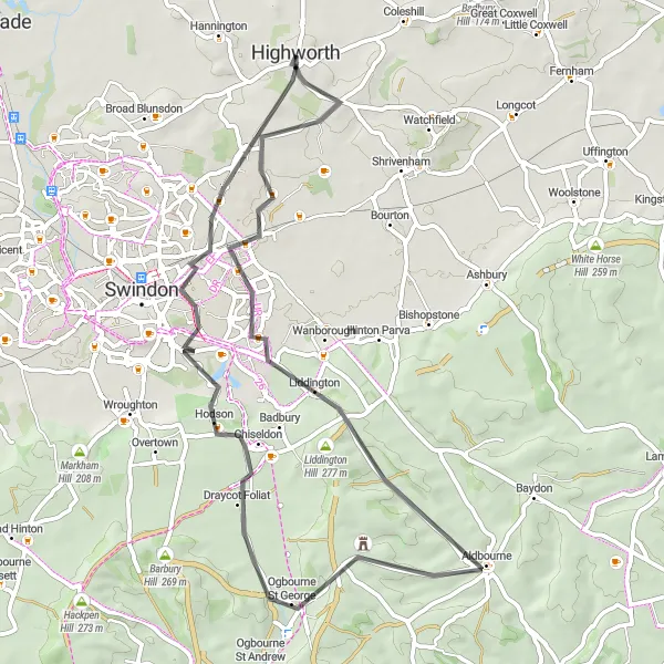 Map miniature of "Bristol and Bath Road Cycling Loop" cycling inspiration in Gloucestershire, Wiltshire and Bristol/Bath area, United Kingdom. Generated by Tarmacs.app cycling route planner