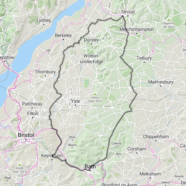 Map miniature of "The Bathford Loop" cycling inspiration in Gloucestershire, Wiltshire and Bristol/Bath area, United Kingdom. Generated by Tarmacs.app cycling route planner