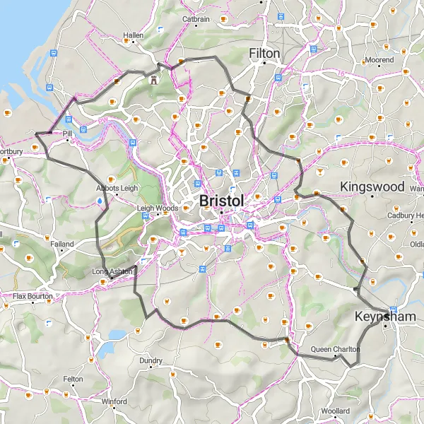Map miniature of "The Keynsham Explorer" cycling inspiration in Gloucestershire, Wiltshire and Bristol/Bath area, United Kingdom. Generated by Tarmacs.app cycling route planner