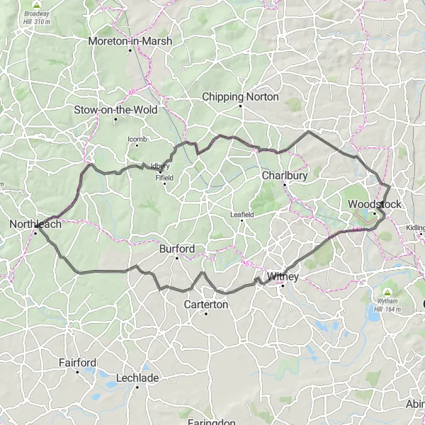Map miniature of "The Cotswold Tour" cycling inspiration in Gloucestershire, Wiltshire and Bristol/Bath area, United Kingdom. Generated by Tarmacs.app cycling route planner
