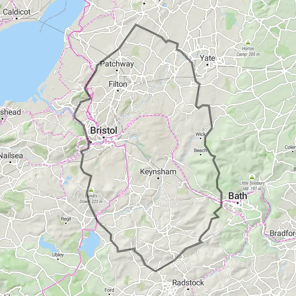 Map miniature of "Chew Magna Challenge" cycling inspiration in Gloucestershire, Wiltshire and Bristol/Bath area, United Kingdom. Generated by Tarmacs.app cycling route planner