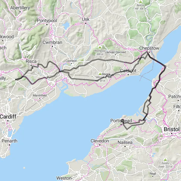 Map miniature of "Avonmouth to Portbury Round Trip" cycling inspiration in Gloucestershire, Wiltshire and Bristol/Bath area, United Kingdom. Generated by Tarmacs.app cycling route planner