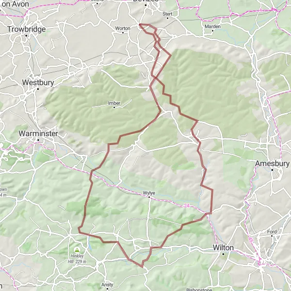 Map miniature of "Exploring Wiltshire's Gravel Routes" cycling inspiration in Gloucestershire, Wiltshire and Bristol/Bath area, United Kingdom. Generated by Tarmacs.app cycling route planner