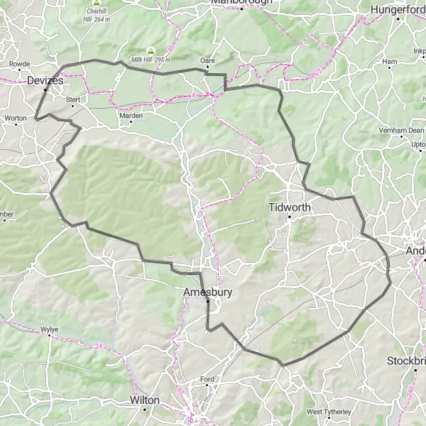 Map miniature of "Devizes to Bath Road Cycling Adventure" cycling inspiration in Gloucestershire, Wiltshire and Bristol/Bath area, United Kingdom. Generated by Tarmacs.app cycling route planner