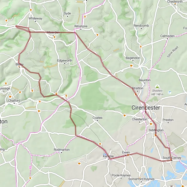 Map miniature of "The Gravel Adventure" cycling inspiration in Gloucestershire, Wiltshire and Bristol/Bath area, United Kingdom. Generated by Tarmacs.app cycling route planner