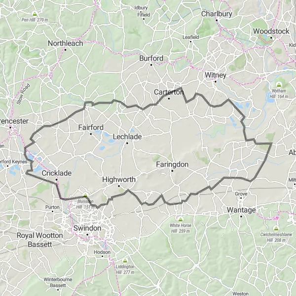 Map miniature of "The Historic Route" cycling inspiration in Gloucestershire, Wiltshire and Bristol/Bath area, United Kingdom. Generated by Tarmacs.app cycling route planner