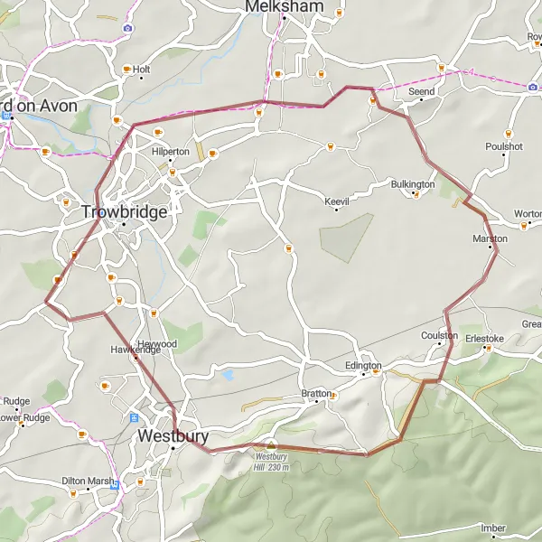 Map miniature of "Gentle Countryside Gravel Ride near Bath" cycling inspiration in Gloucestershire, Wiltshire and Bristol/Bath area, United Kingdom. Generated by Tarmacs.app cycling route planner