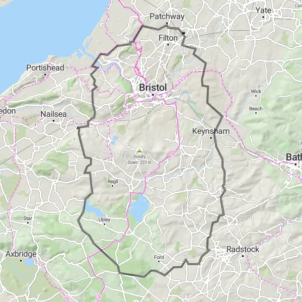 Map miniature of "Historic Circuit" cycling inspiration in Gloucestershire, Wiltshire and Bristol/Bath area, United Kingdom. Generated by Tarmacs.app cycling route planner