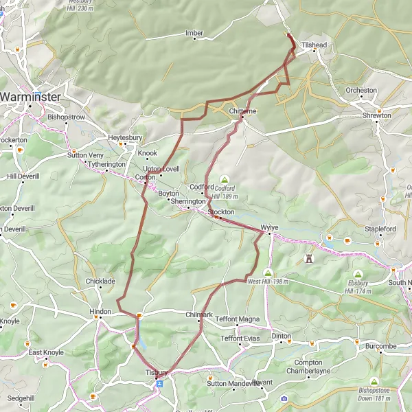 Map miniature of "Discover Berwick St Leonard and Chitterne" cycling inspiration in Gloucestershire, Wiltshire and Bristol/Bath area, United Kingdom. Generated by Tarmacs.app cycling route planner