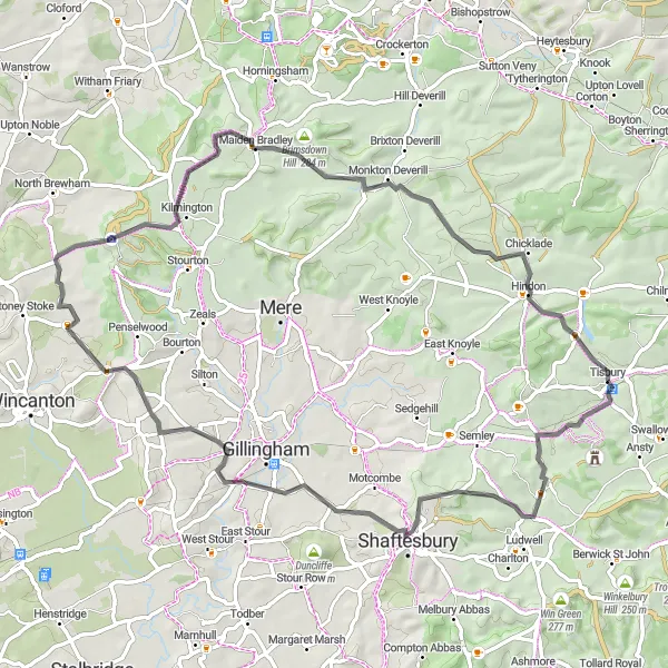 Map miniature of "The Countryside Escape" cycling inspiration in Gloucestershire, Wiltshire and Bristol/Bath area, United Kingdom. Generated by Tarmacs.app cycling route planner