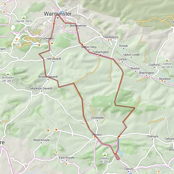 Map miniature of "The Wonders of Warminster" cycling inspiration in Gloucestershire, Wiltshire and Bristol/Bath area, United Kingdom. Generated by Tarmacs.app cycling route planner