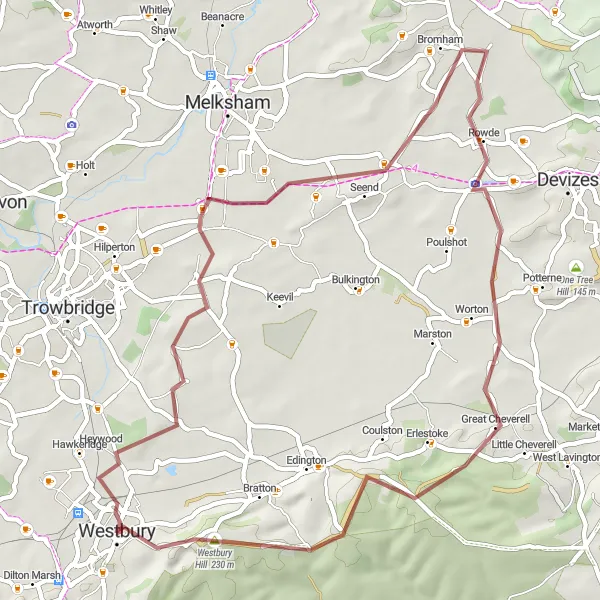 Map miniature of "Canal and Countryside Exploration" cycling inspiration in Gloucestershire, Wiltshire and Bristol/Bath area, United Kingdom. Generated by Tarmacs.app cycling route planner