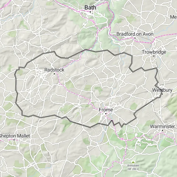 Map miniature of "Chapmanslade and Beyond" cycling inspiration in Gloucestershire, Wiltshire and Bristol/Bath area, United Kingdom. Generated by Tarmacs.app cycling route planner