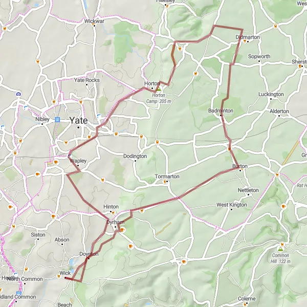 Map miniature of "The Wiltshire Gravel Adventure" cycling inspiration in Gloucestershire, Wiltshire and Bristol/Bath area, United Kingdom. Generated by Tarmacs.app cycling route planner