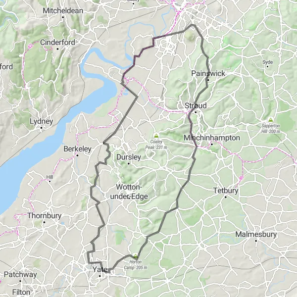 Map miniature of "The Cotswold Ultimate Road Cycling Route" cycling inspiration in Gloucestershire, Wiltshire and Bristol/Bath area, United Kingdom. Generated by Tarmacs.app cycling route planner