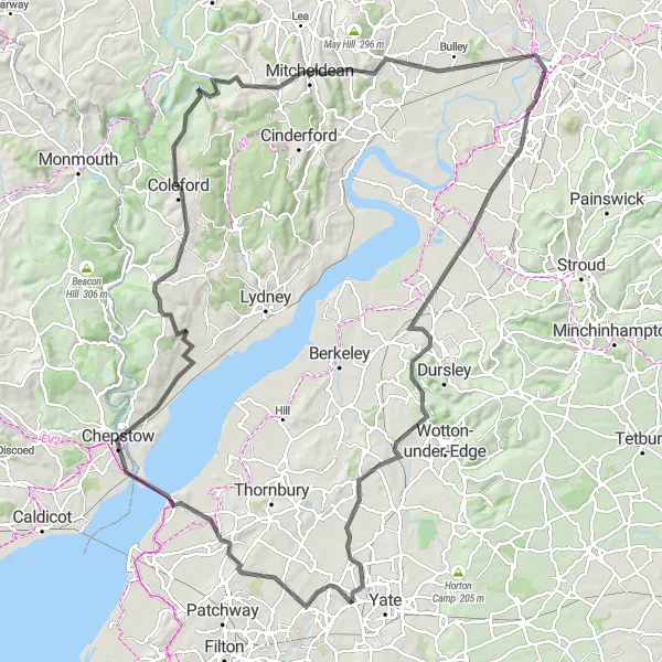Map miniature of "Aust and Slimbridge Expedition" cycling inspiration in Gloucestershire, Wiltshire and Bristol/Bath area, United Kingdom. Generated by Tarmacs.app cycling route planner