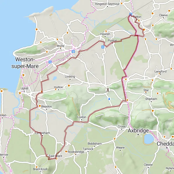 Map miniature of "Scenic Gravel Ride to St Georges" cycling inspiration in Gloucestershire, Wiltshire and Bristol/Bath area, United Kingdom. Generated by Tarmacs.app cycling route planner