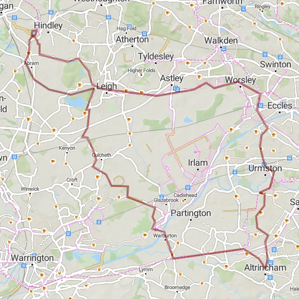 Map miniature of "Off-Road Excursion to Leigh" cycling inspiration in Greater Manchester, United Kingdom. Generated by Tarmacs.app cycling route planner