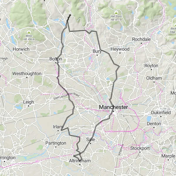 Map miniature of "Bolton and Beyond" cycling inspiration in Greater Manchester, United Kingdom. Generated by Tarmacs.app cycling route planner