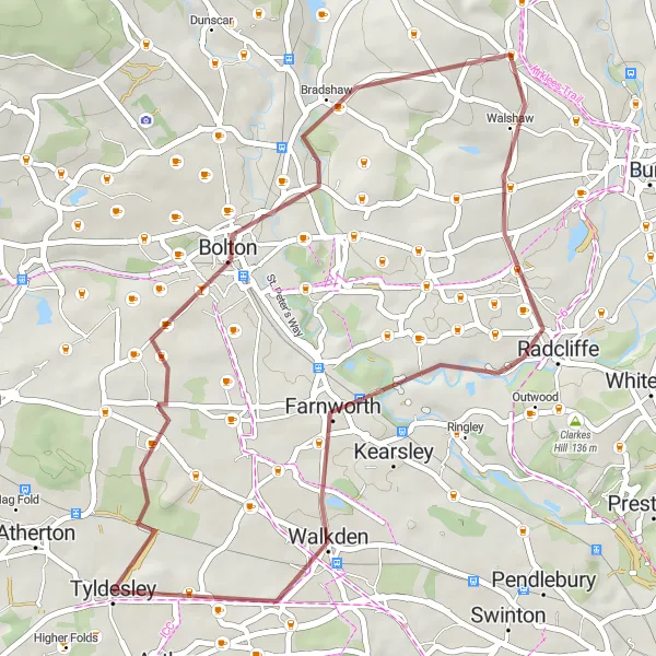 Map miniature of "The Bolton Gravel Circuit" cycling inspiration in Greater Manchester, United Kingdom. Generated by Tarmacs.app cycling route planner