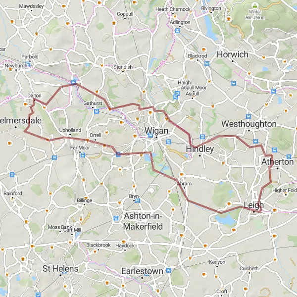 Map miniature of "Leigh to Pemberton Gravel Route" cycling inspiration in Greater Manchester, United Kingdom. Generated by Tarmacs.app cycling route planner