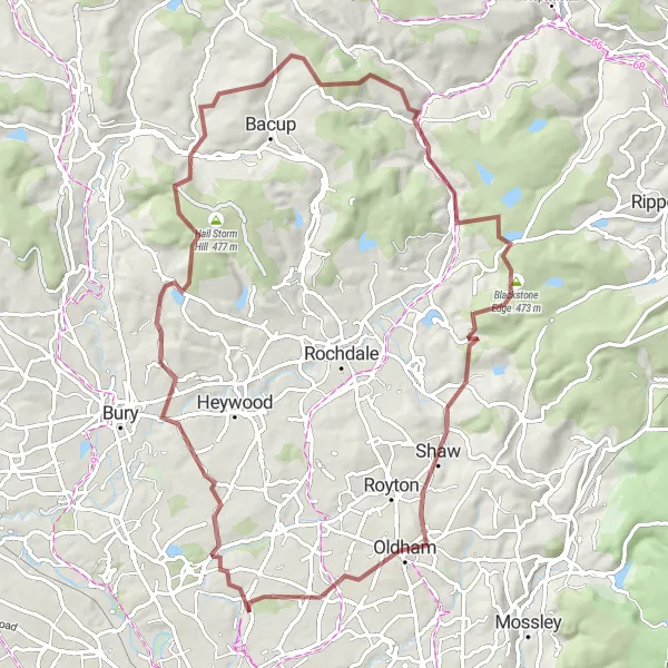 Map miniature of "Picturesque Gravel Escape" cycling inspiration in Greater Manchester, United Kingdom. Generated by Tarmacs.app cycling route planner